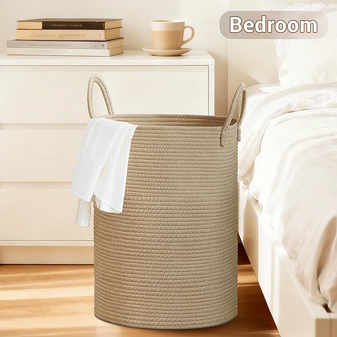 Tall Laundry Basket with Handles, 72L Portable Dirty Clothes Hamper, Boho