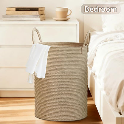 Tall Laundry Basket with Handles, 72L Portable Dirty Clothes Hamper, Boho