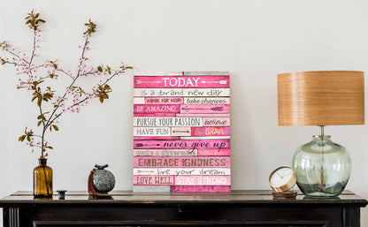 Pink Wall Decor - Inspirational Quotes Wall-Art - Motivational Bedroom Decor For Teen Girls - Office Gifts For Women With Framed Canvas Artwork Ready to Hang 15" W x 11.5" H