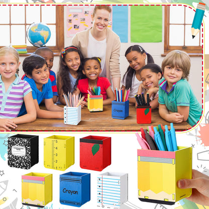 Sherr 6 Pcs Wooden Pencil Dispenser for Classroom Back to School Pencil Holder Classroom Pen Holder Storage Organizer for Teachers Classrooms Office Desk Organization