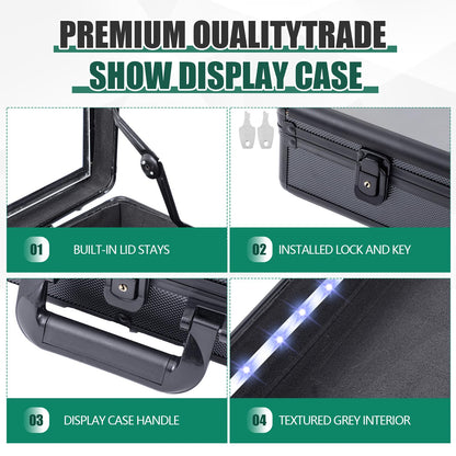 Memorywuu 36"x24" LED Trade Show Display Case Portable Aluminum Sports Card Table Top Display Case Frame Clear Acrylic Showcase Cabinet Box with Lock for Trading Cards Jewelry Collectibles (Black)