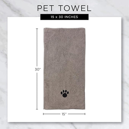 Bone Dry Pet Grooming, Embroidered Microfiber Towel Drying Collection, 15x30, Gray