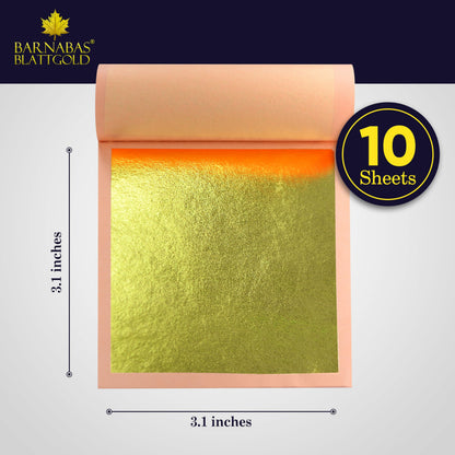 Barnabas Blattgold Gold Leaf - 24K Real Gold [10 Sheets, 3.1 inches] - Loose Sheets for Painting, Arts and Crafts