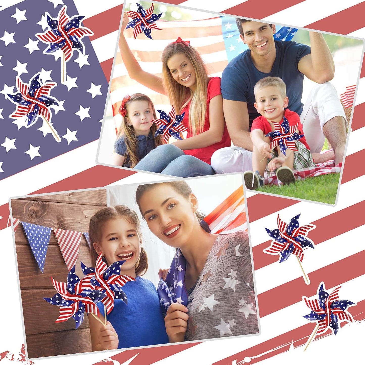 HOOSUN 4th of July Decorations,12Pcs American Flag Patriotic Pinwheels for Yard and Garden,Fourth of July Pinwheels Patriotic Memorial Day Decorations,Garden Wind Spinners,Pinwheel for Kids,Lawn,Patio