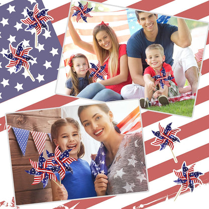 HOOSUN 4th of July Decorations,12Pcs American Flag Patriotic Pinwheels for Yard and Garden,Fourth of July Pinwheels Patriotic Memorial Day Decorations,Garden Wind Spinners,Pinwheel for Kids,Lawn,Patio