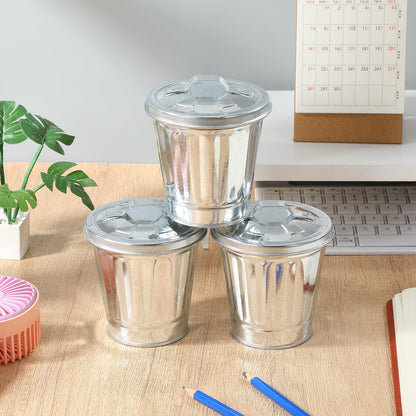 IMIKEYA 3pcs Mini Metal Trash Can: Desktop Mini Trash Cans with Lid 3. 5 * 3. 7 Inch Small Garbage Cans Cute Flowerpots Small Trash Can for Desk Storage Bin with Lids for Special Party Favors