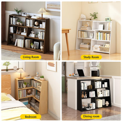 IOTXY Wooden Extendable Shelf Bookcase - 3-Tier Ladder Low Short Bookshelf for Small Space or Corner, Black, L