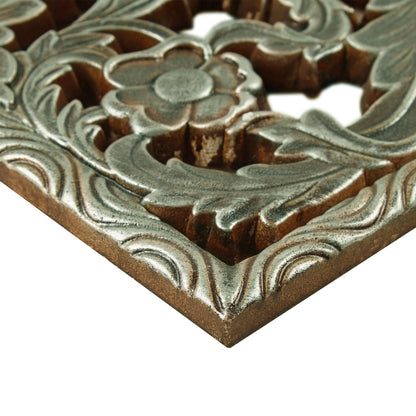 Madison Park Carved Wood Wall Art 2 Piece, Floral Wooden Carving Wall Decor, Blue Wall Art Living Room Bedroom, Copper Embellished Boho, Ready to Hang, 15.75"W x 31.5"L, Patina Blue
