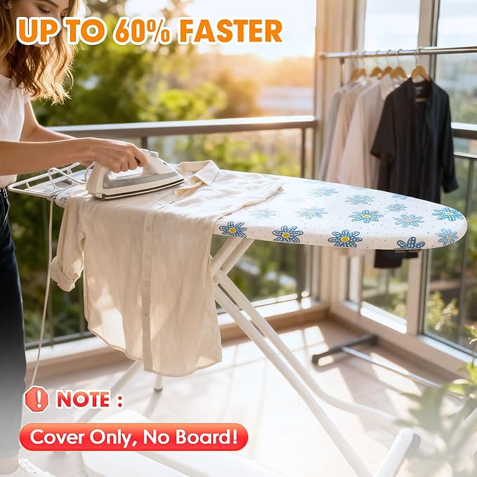 Ironing Board Cover and Pad, 15x54 Standard Size Thick Iron Padding, Scorch &