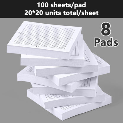 VELATYVIO 8PCS Graph Paper Sticky Notes 800 Sheets Self Adhesive Mini X Y Axis Coordinate Plane Post It 20 X 20 Four Quadrant Grid Pad for School Office Supplies 3 X 3 Inch
