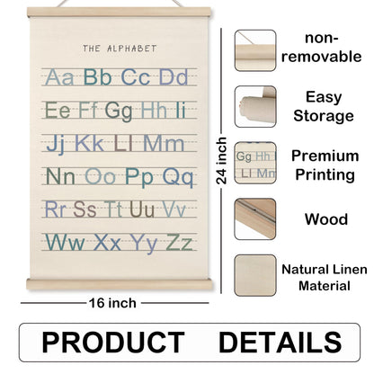 HRQKO Alphabet Numbers Poster Hanger Frame Set of 2, Nursery Wall Decor, Boho ABC Poster Wall Art with Wooden Frames, Alphabet Banner Wall Hanging Decor for Boy Toddler Room Playroom, 16x24 inch