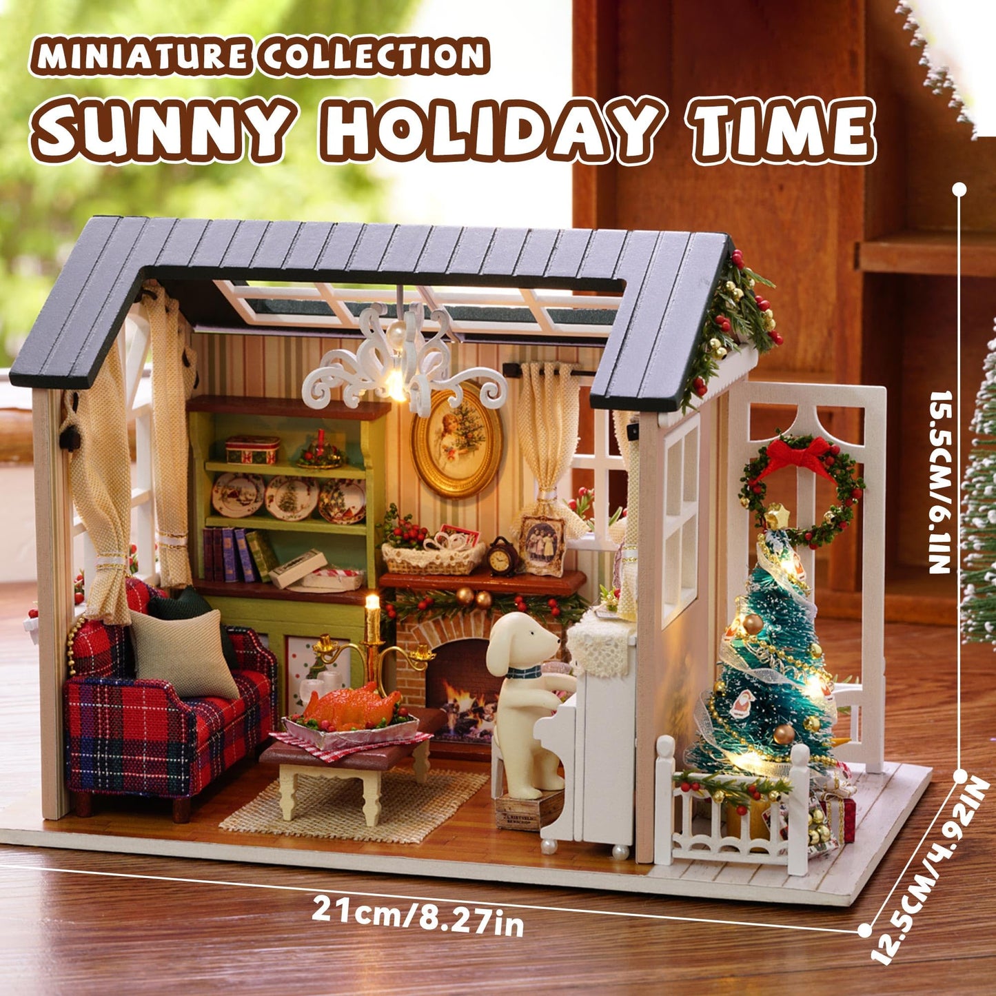 Kisoy Dollhouse Miniature with Furniture Kit, DIY 3D Wooden DIY House Kit with Dust Cover, Handmade Tiny House Toys for Teens Adults Gift（8009&17PCS Model Kit Tools