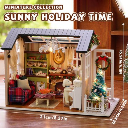 Kisoy Dollhouse Miniature with Furniture Kit, DIY 3D Wooden DIY House Kit with Dust Cover, Handmade Tiny House Toys for Teens Adults Gift（8009&17PCS Model Kit Tools