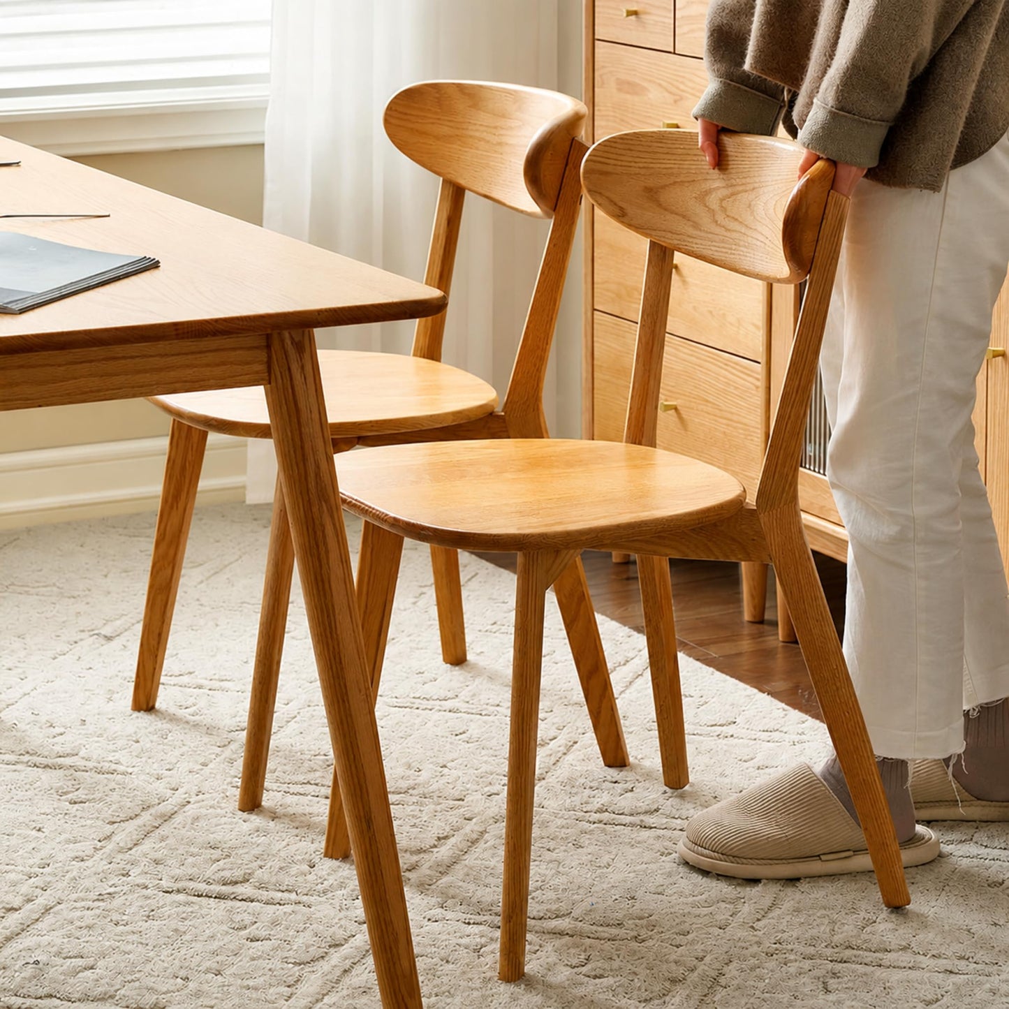 KATYGLORY Modern Dining Chairs, Oak Solid Wood Kitchen Chairs, Sturdy Wooden Seats for Dining Room and Living Room (2, Natural)