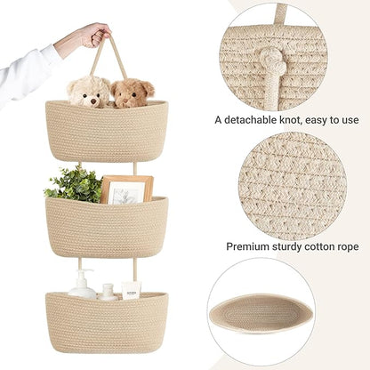 Dahey Over The Door Hanging Basket 3-Tier Woven Boho Wall Mounted Storage
