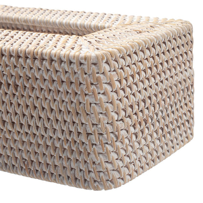 Rattan Tissue Box Cover, Rectangular Wicker Tissue Box Holder, Decorative Woven Facial Tissue Holder for Bathroom, Kitchen, Living Room, Bedroom (Whitewash)
