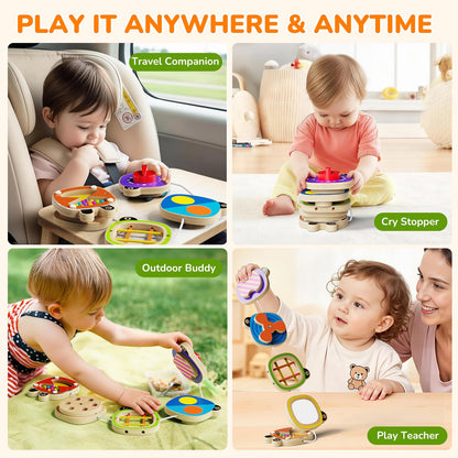 Montessori Busy Board Toys for 1 Year Old, Airplane Car Travel Toys for Toddlers 1-3, Sensory Activity Cube Toys for Fine Motor Skills, Baby Gifts for Boys Girls, Easter Basket Stuffers for Toddler