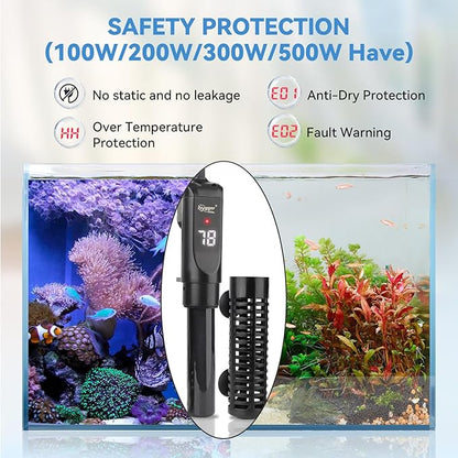 hygger Ceramic Submersible Aquarium Heater, New Explosion-Proof Fish Tank Water Heater with External Temp Controller Auto Thermostat Heater for Saltwater Freshwater (200W for 10~40 Gallon)