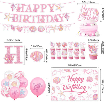 Pink Seashell Party Decorations Include Seashell Banner-Backdrop-Balloons-Cake Topper-Cupcake Toppers for The Summer I Turned Pretty Party Decorations