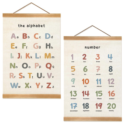 ZTGDA Alphabet Numbers Poster Set of 2, Alphabet Numbers Wall Art, ABC Banner Poster, Banner Wall Hanging Decor for Toddler Room Playroom Nursery Wall Classroom Decor (12x16inch ABC&123)