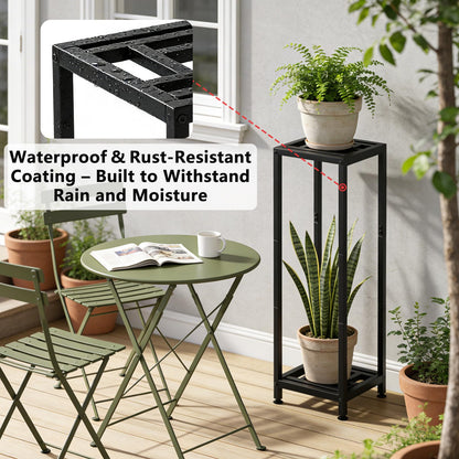 Umi.pzsy Metal Plant Stand, 2-Tier Indoor Outdoor Flower Pot Holder, 40*11.81*11.81 Inch, 230 lb Capacity, Adjustable Feet, Black (40*11.81*11.81 inches)