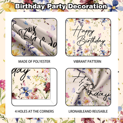 Wildflower Birthday Decorations for Women Girls, Sage Green Dusty Pink Balloon Arch Garland Kit with Floral Happy Birthday Backdrop, 12 Cupcake Toppers, Boho Spring Garden Party Supplies
