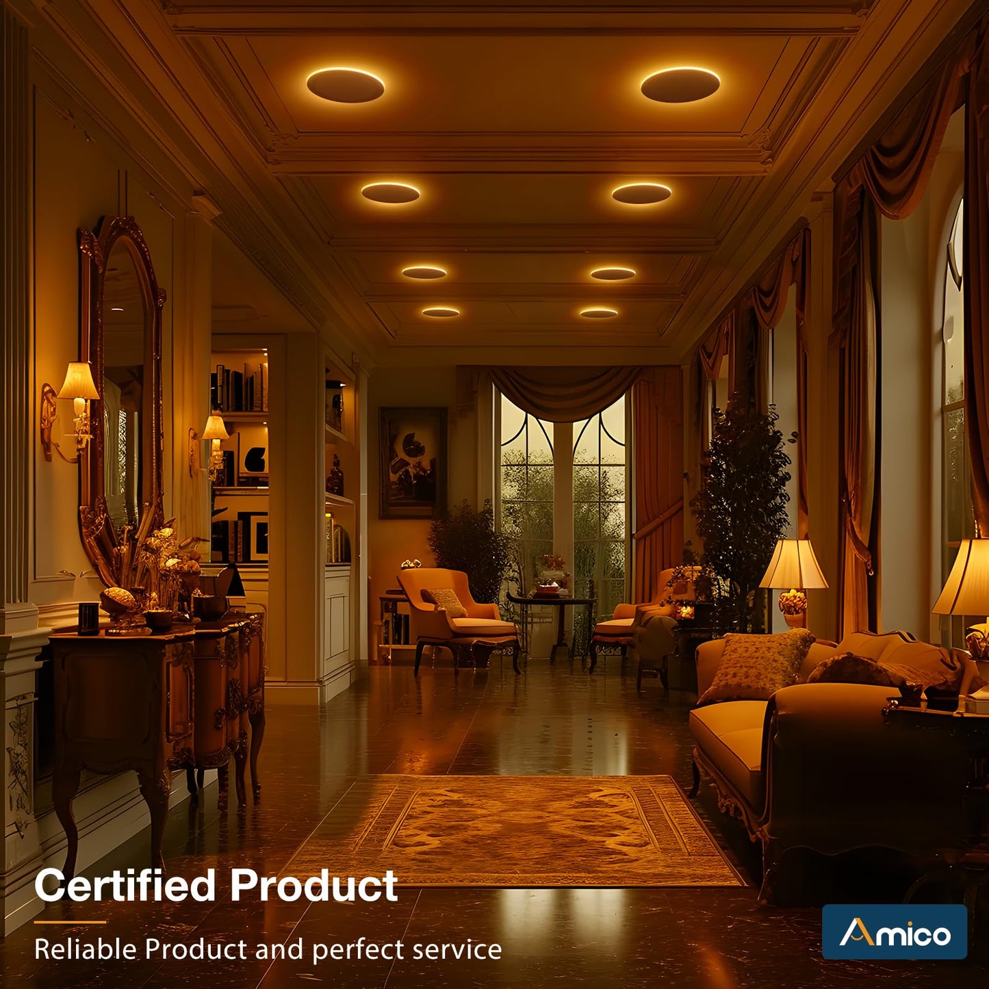 Amico 12 Pack 6 Inch 5CCT LED Recessed Ceiling Light with Night Light, 2700K/3000K/3500K/4000K/5000K Selectable Ultra-Thin Lighting, 12W=110W, 1100LM, Dimmable Canless Wafer Downlight ETL&FCC