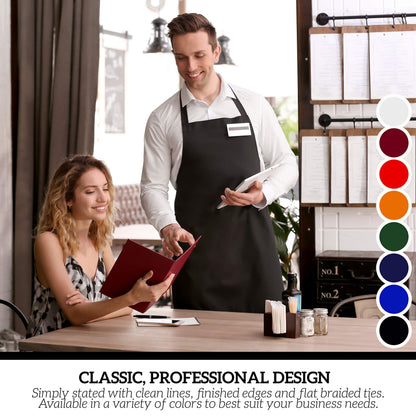 GREEN LIFESTYLE 12 Pack Bib Apron - Unisex Black Aprons, Machine Washable Aprons for Men and Women, Kitchen Cooking BBQ Bulk (Pack of 12, No Pockets, Black)