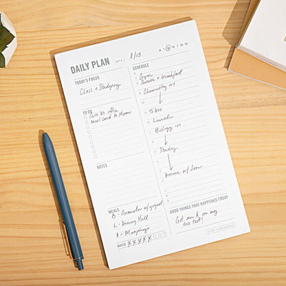 Daily Planner Notepad with Hourly Schedule - ADHD Planner, Time Block Planning Pad, Desktop To Do List, College Supplies - 6 x 9” - 50 Undated Sheets