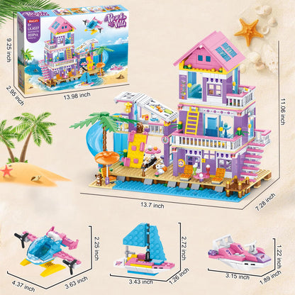 WINGIFT 955 Piece Beach House Building Set,Seaside Beach Villa Building Toys Friends Vacation Hut Blocks Set,STEM BuildingToys with Helicopter,Yacht,Sailboat,Christmas Birthday Gift for Girl Age 6-12+
