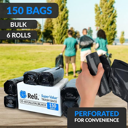 Reli. 55-60 Gallon Trash Bags Heavy Duty | 150 Count | 50-60 Gallon | Large