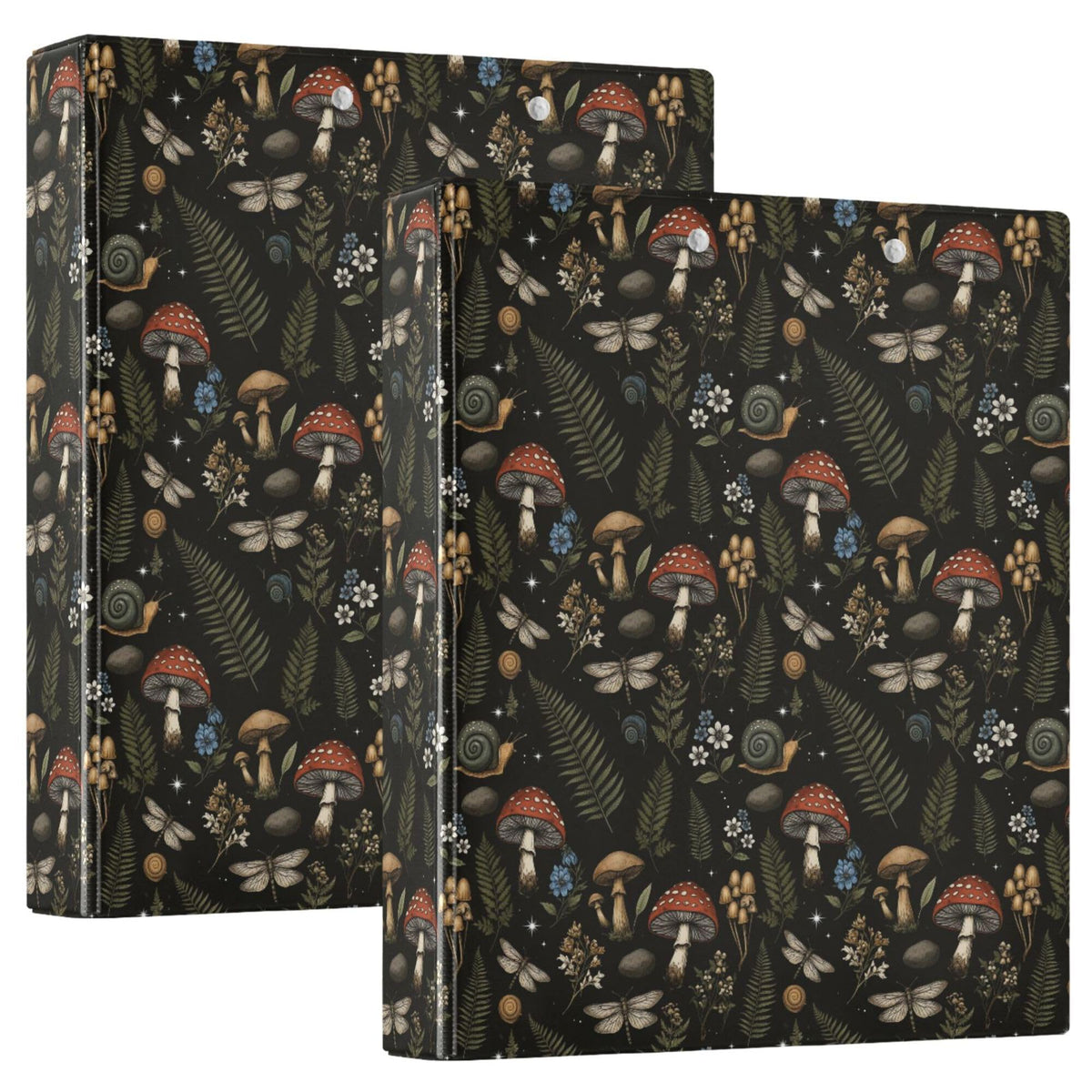 Mushroom Round Ring Binders 1.5 Inch Leaves Flower Berry Daisy 3 Ring Clipboard Binder for Office School Work Supplies File Folder Document 200 Sheet Capacity Easy Open
