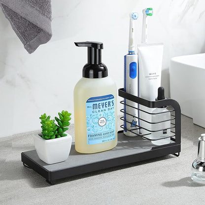 Wipe-Free Sink Organizer with Drying Stone, Instant Dry Sink Caddy Organizers