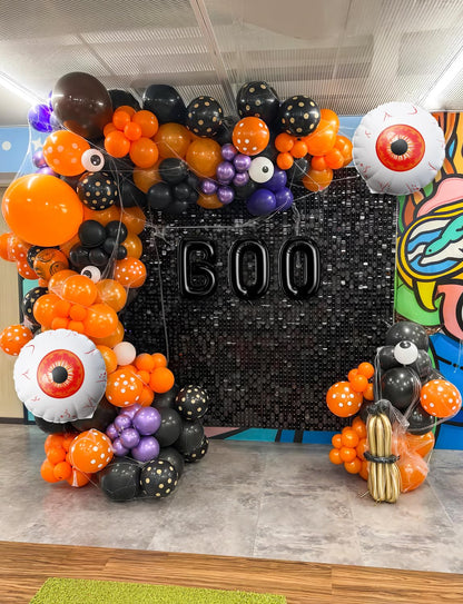 Halloween Balloon Garland Arch Kit, 138PCS Purple Orange and Black Balloons with BOO Foil Balloons, Spider Web, Eyeball Balloons for Birthday, Halloween Party Decorations Indoor Outdoor