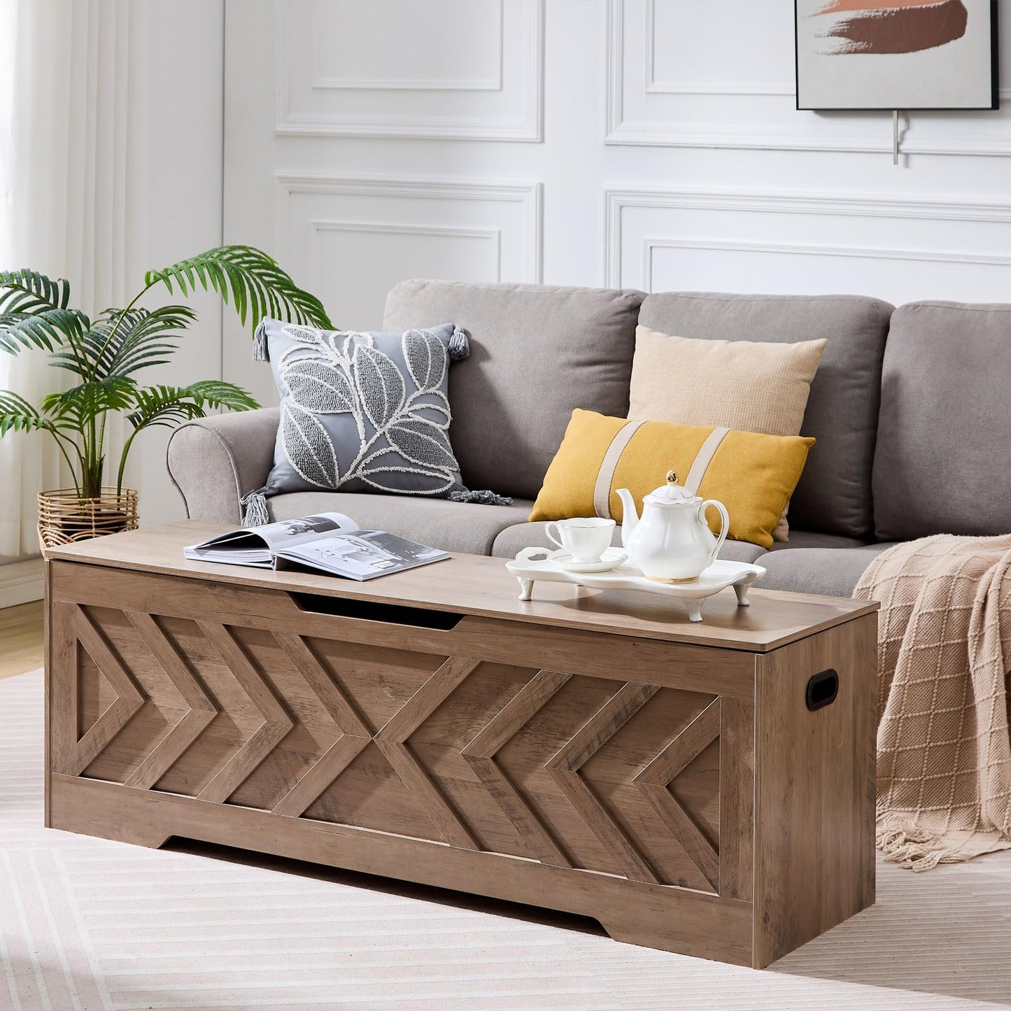 XDliv 55.1” Storage Bench, Extra Large Entryway Bench with Storage,Storage Chest with 2 Safety Hinges,Blanket Storage,Shoe Storage Chest for Bedroom,Living Room,Easy Assembly. (Greige)