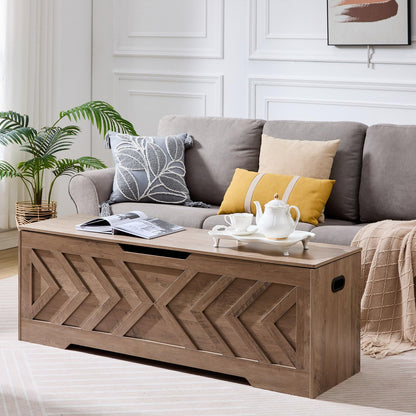 XDliv 55.1” Storage Bench, Extra Large Entryway Bench with Storage,Storage Chest with 2 Safety Hinges,Blanket Storage,Shoe Storage Chest for Bedroom,Living Room,Easy Assembly. (Greige)