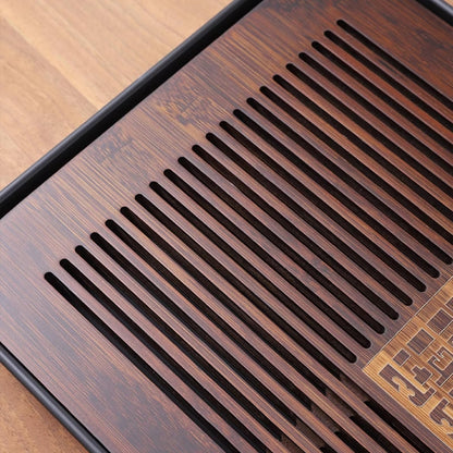 Dwysswyd 17 Inch Chinese Gongfu Bamboo Tea Tray with Water Storage for Kungfu Tea Set