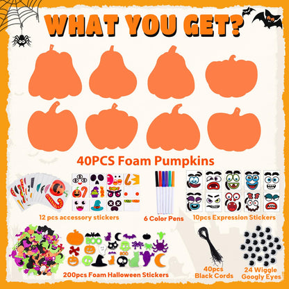 Max Fun 332PCS Halloween Crafts for Kids, Halloween Activities Foam Pumpkins for Crafts Stickers Gift Kits, DIY Art and Craft Set for Holiday Classroom Decorations Party Favors Supplies