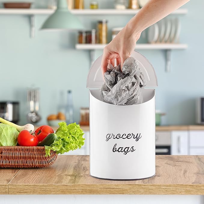 AuldHome Design Rustic Grocery Bag Holder; Wall-Mounted Vintage Enamelware