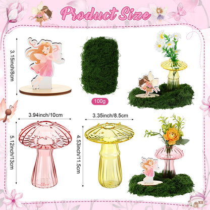 Acellegic 13 Pcs Fairy Party Decoration Woodland Fairy Table Centerpiece with Mushroom Vase Artificial Green Moss for Forest Party Decor Flower First Birthday Wedding Forest Baby Shower