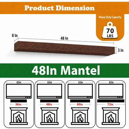 QianYong 48 Inch Solid Wood Fireplace Mantel Shelf, Rustic Brown