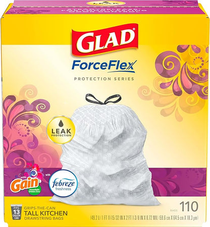 Glad Trash & Food Storage ForceFlex Protection Series Tall Trash Bags, 13 Gal