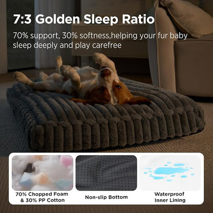 Bedsure ComfyFleece™ Fluffy Plush XXL Dog Bed Crate Pillow 47x29 Grey | Aesthetic Crate Bed for Balanced Support Cute Chopped Foam Pad with Removable Washable Cover Non-Slip Waterproof Cozy Pet Mat