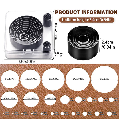 24 Pcs Leather Circle Dies Cutter Tool Set, Hole Punch Tools with 1-15mm 20 25 30 35 40 45 50 55 60 mm Hole Punch, High Carbon Steel Round Craft Punching Tools Kit for DIY Leather Crafts