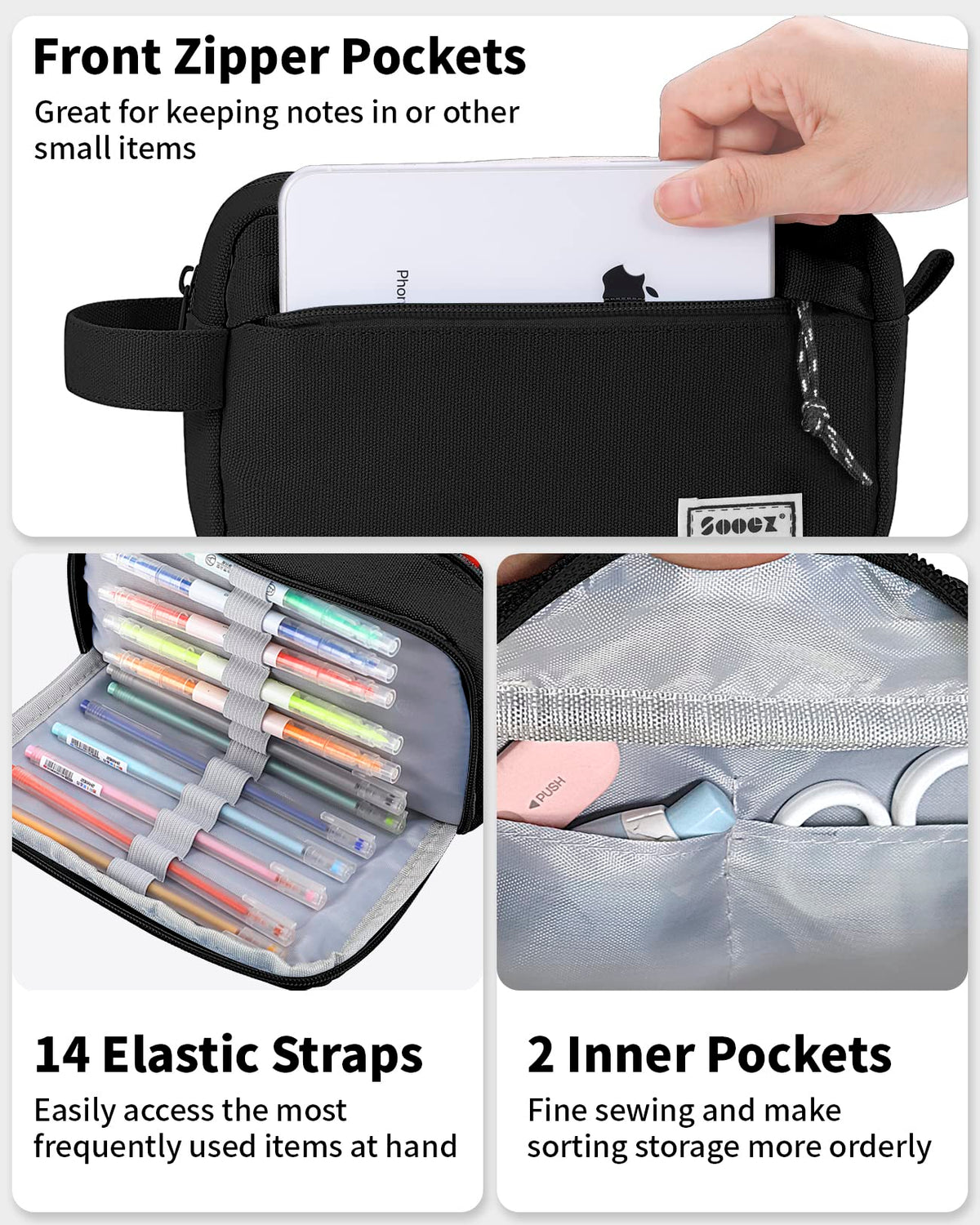 Sooez Big Capacity Pencil Case, Upgraded Canvas Pencil Pouch Large Pencil Bag Organizer, Separate Compartments Easy Grip Handle, Aesthetic Supply for School Teens Adults, Pink Pen Case