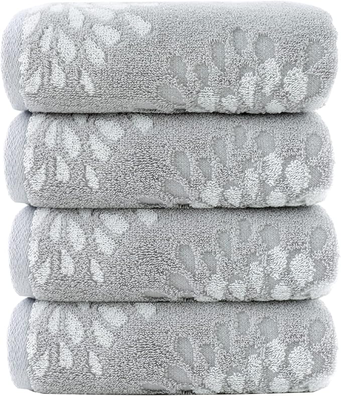 Pidada Hand Towels Set of 4 Hydrangea Floral Pattern 100% Cotton Absorbent Soft