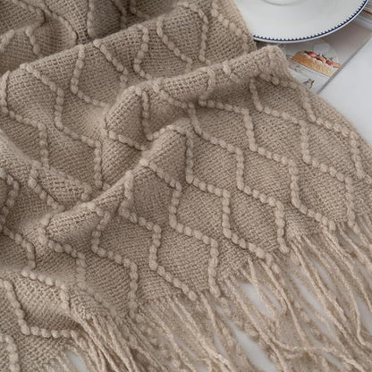 BATTILO HOME Khaki Throw Blankets for Couch, Taupe Lightweight Decorative Blankets and Throws, Boho Warm Knit Blanket for Men and Women, 50"x60"