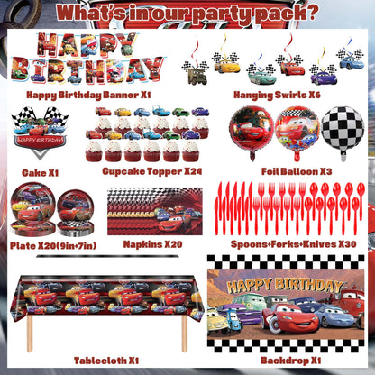 Cartoon Birthday Decorations, Cartoon Party Decorations Set with 90 PCS Balloon Garland, Backdrop, Paper Tableware, Tablecloth, Banner