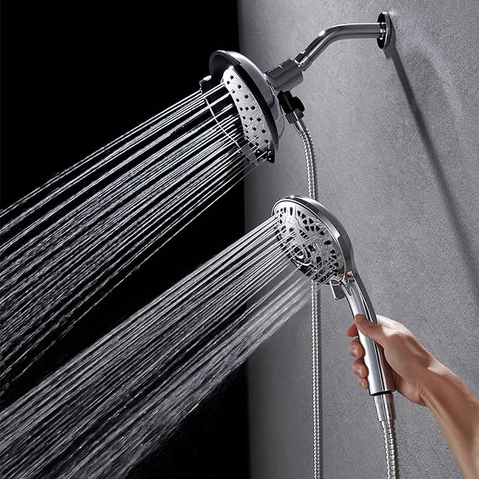 INAVAMZ Shower Head with Handheld High Pressure: Hand Held Shower Head & Rain Shower Head 2-IN-1 Shower Head with 59" Rotatable Stainless Steel Hose, Shower Trim Systems, Sliver 2.5 GPM 15391