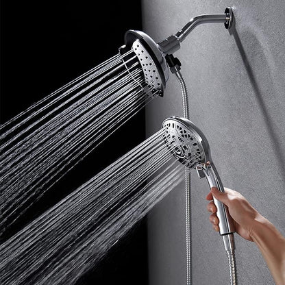 INAVAMZ Shower Head with Handheld High Pressure: Hand Held Shower Head & Rain Shower Head 2-IN-1 Shower Head with 59" Rotatable Stainless Steel Hose, Shower Trim Systems, Sliver 2.5 GPM 15391
